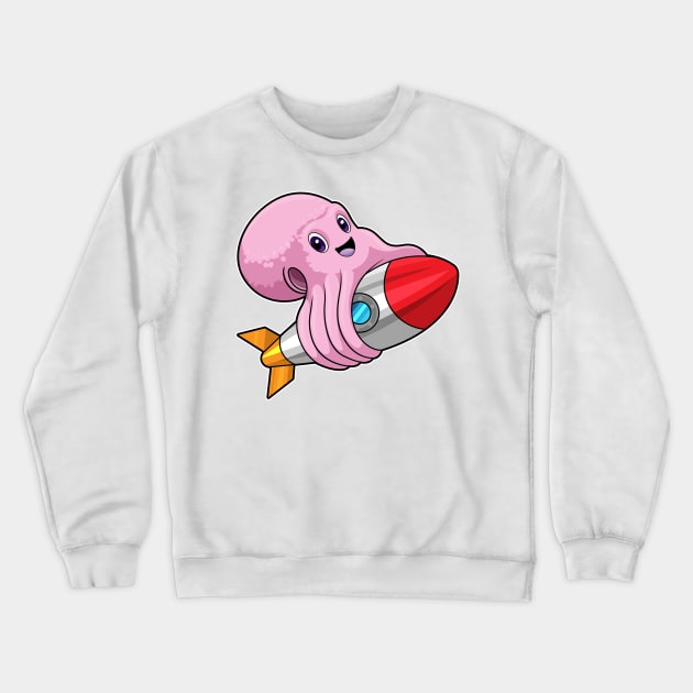 Octopus with Rocket Crewneck Sweatshirt by Markus Schnabel